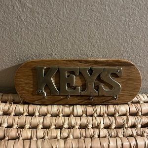 Vintage Wood & Brass “KEYS” Wall Hanging Hook